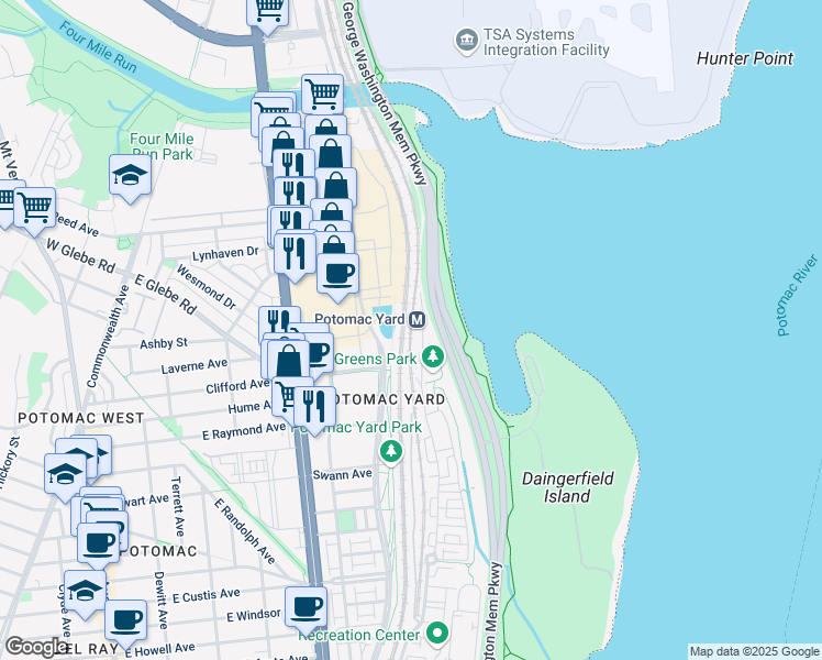 map of restaurants, bars, coffee shops, grocery stores, and more near 2901 Potomac Avenue in Alexandria