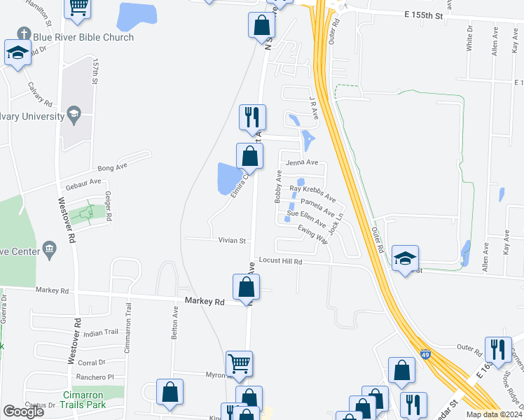 map of restaurants, bars, coffee shops, grocery stores, and more near 1015 North Scott Avenue in Belton