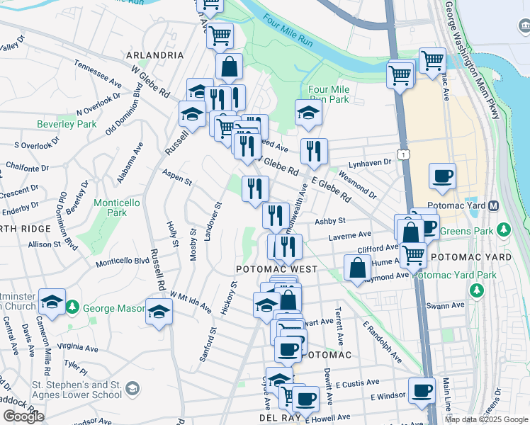 map of restaurants, bars, coffee shops, grocery stores, and more near 101 Independence Avenue Southeast in Washington