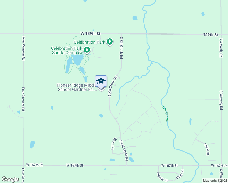 map of restaurants, bars, coffee shops, grocery stores, and more near 16255 South Kill Creek Road in Gardner