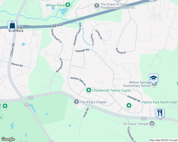 map of restaurants, bars, coffee shops, grocery stores, and more near 12975 Hampton Forest Court in Fairfax