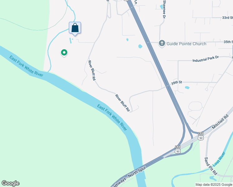 map of restaurants, bars, coffee shops, grocery stores, and more near 3615 River Bluff Road in Bedford