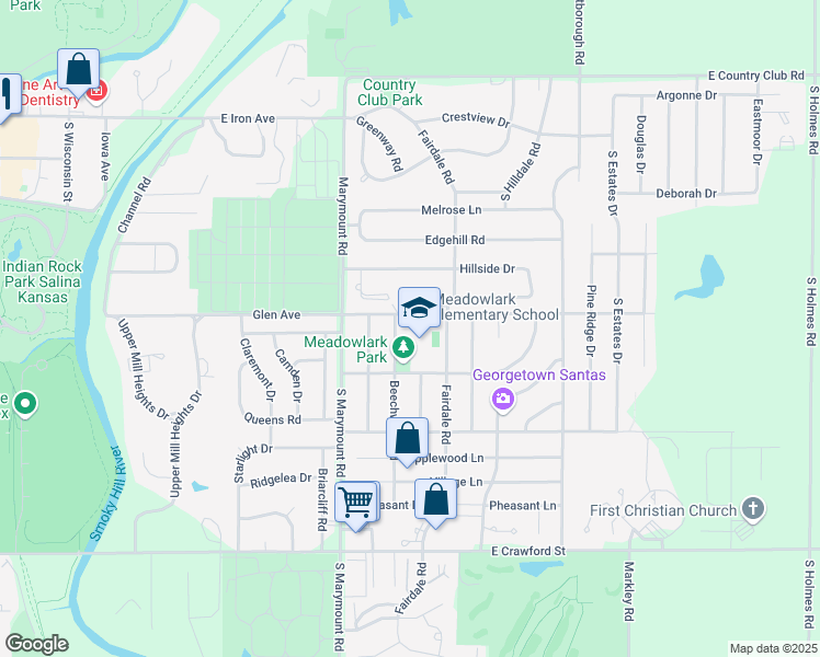 map of restaurants, bars, coffee shops, grocery stores, and more near 2200 Glen Avenue in Salina