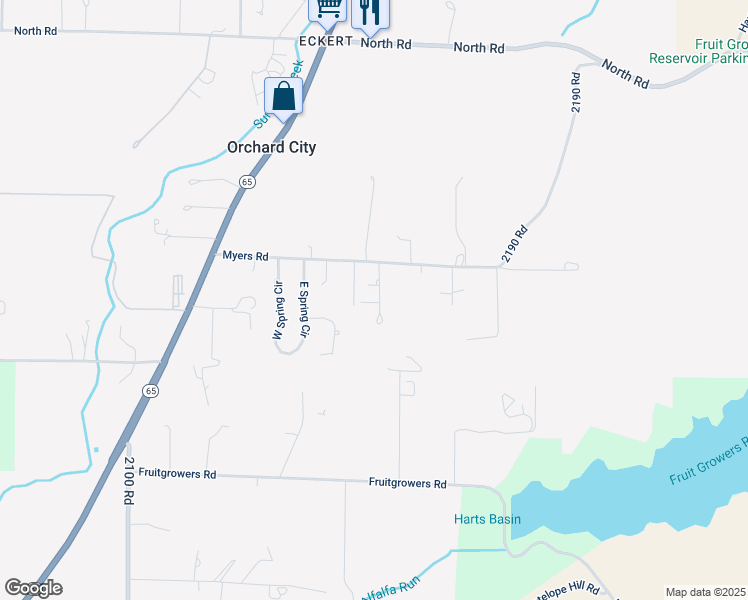 map of restaurants, bars, coffee shops, grocery stores, and more near 12391 Rockhill Road in Orchard City