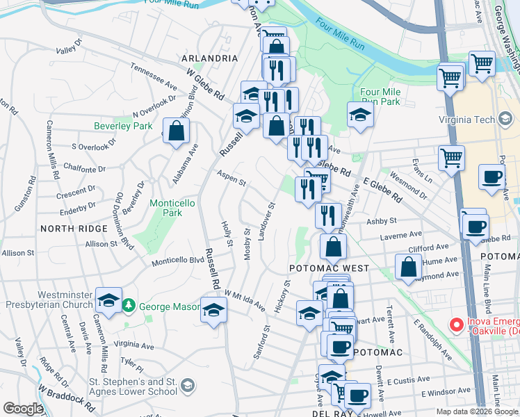 map of restaurants, bars, coffee shops, grocery stores, and more near 207 Guthrie Avenue in Alexandria