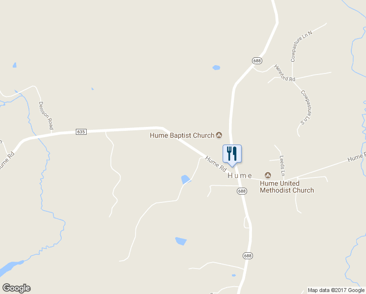 map of restaurants, bars, coffee shops, grocery stores, and more near 12071 Hume Road in Hume