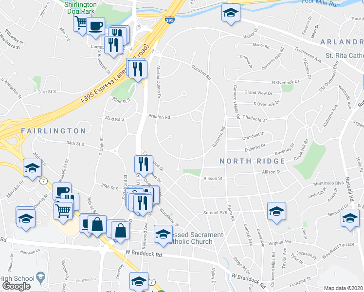 map of restaurants, bars, coffee shops, grocery stores, and more near 3241 Ravensworth Place in Alexandria