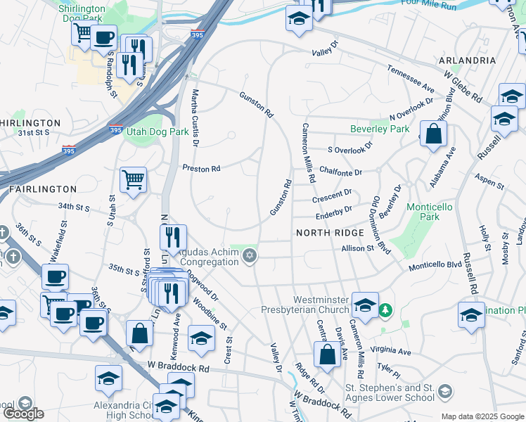 map of restaurants, bars, coffee shops, grocery stores, and more near 3211 Valley Drive in Alexandria