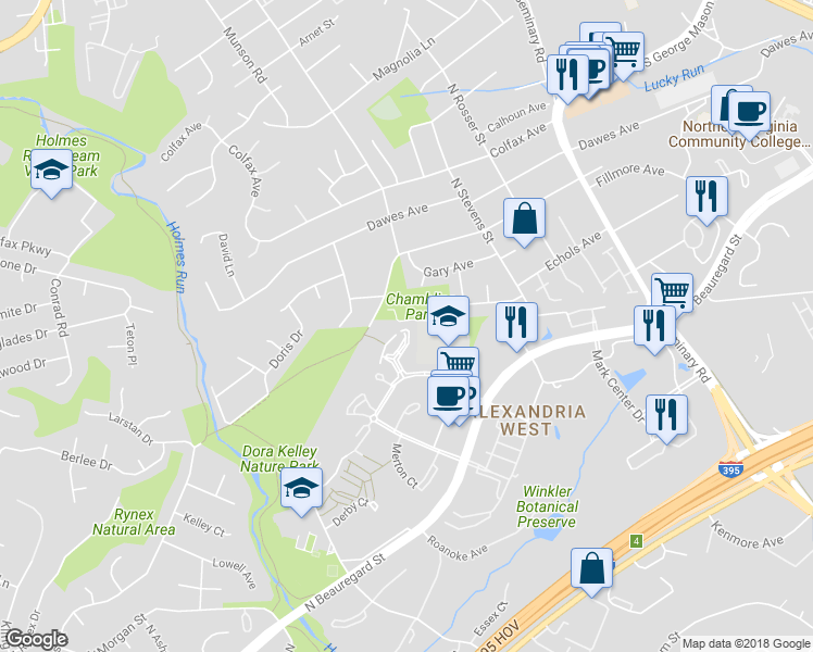 map of restaurants, bars, coffee shops, grocery stores, and more near 2331 Sibley Street in Alexandria