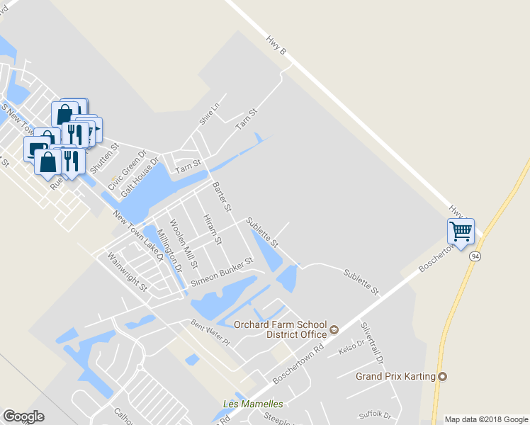 map of restaurants, bars, coffee shops, grocery stores, and more near 3467 Sublette Street in Saint Charles