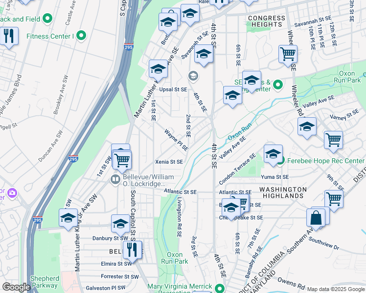 map of restaurants, bars, coffee shops, grocery stores, and more near 101 Independence Avenue Southeast in Washington