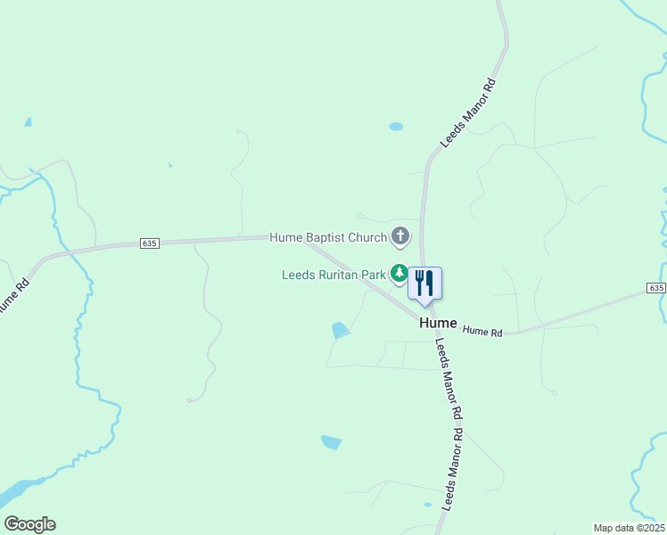 map of restaurants, bars, coffee shops, grocery stores, and more near 12071 Hume Road in Hume