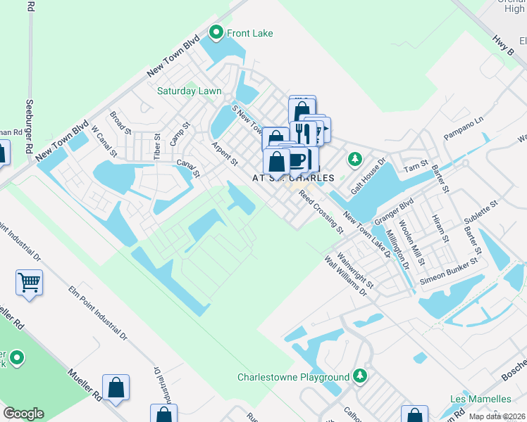 map of restaurants, bars, coffee shops, grocery stores, and more near 3200 Rue Royale Way in Saint Charles