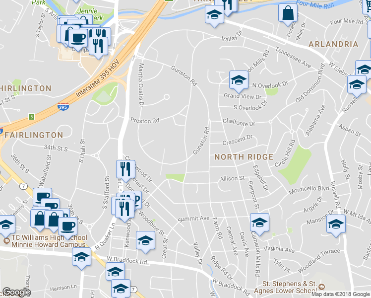 map of restaurants, bars, coffee shops, grocery stores, and more near 3228 Valley Drive in Alexandria