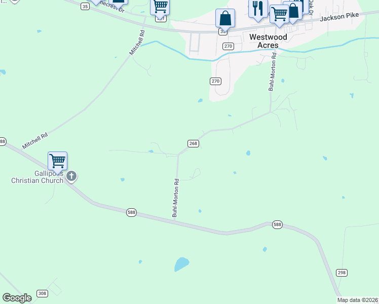 map of restaurants, bars, coffee shops, grocery stores, and more near 803 Buhl-Morton Road in Gallipolis