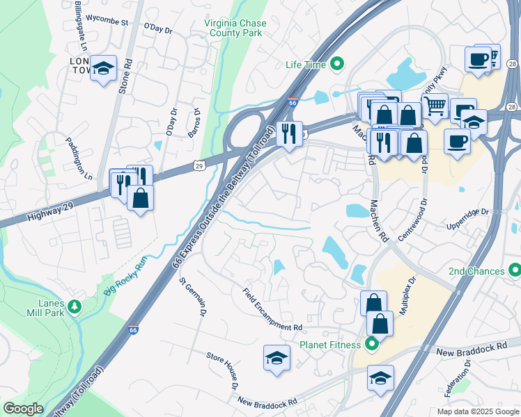 map of restaurants, bars, coffee shops, grocery stores, and more near 14528 Golden Oak Road in Centreville