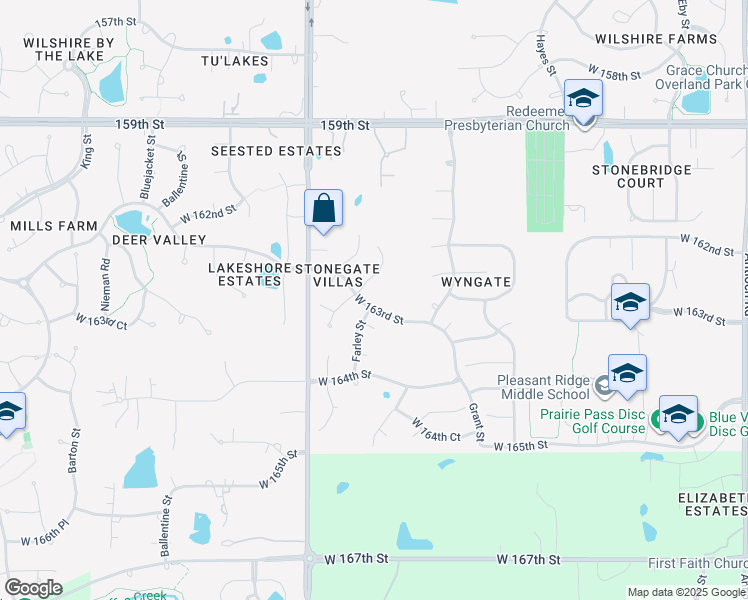 map of restaurants, bars, coffee shops, grocery stores, and more near 9808 West 163rd Place in Overland Park