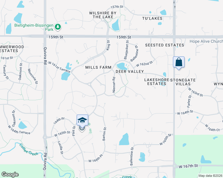 map of restaurants, bars, coffee shops, grocery stores, and more near 16348 Nieman Road in Overland Park