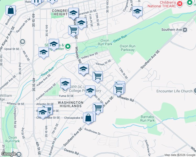map of restaurants, bars, coffee shops, grocery stores, and more near 1006 Barnaby Terrace Southeast in Washington