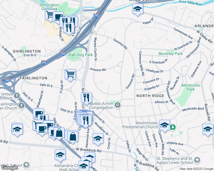 map of restaurants, bars, coffee shops, grocery stores, and more near 3218 Ravensworth Place in Alexandria