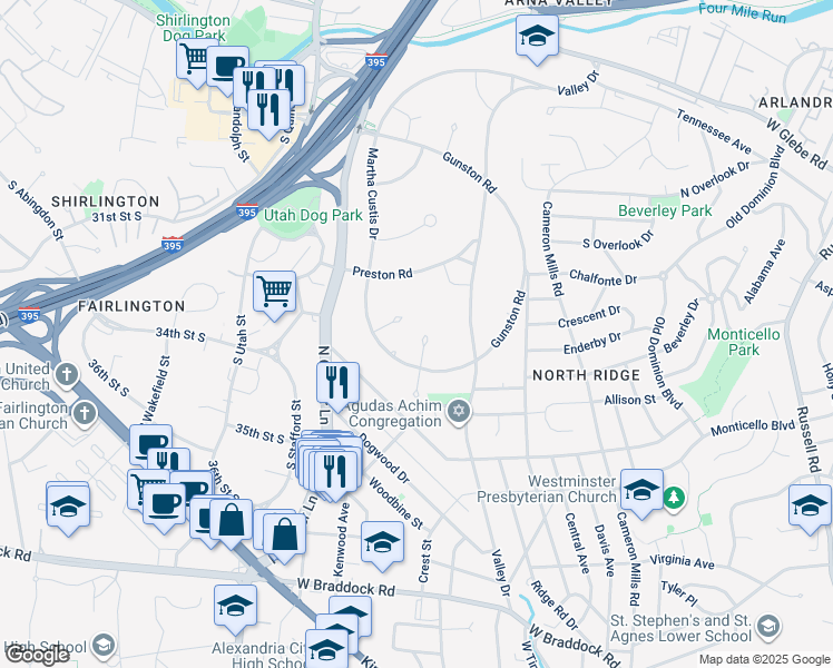 map of restaurants, bars, coffee shops, grocery stores, and more near 3218 Ravensworth Place in Alexandria