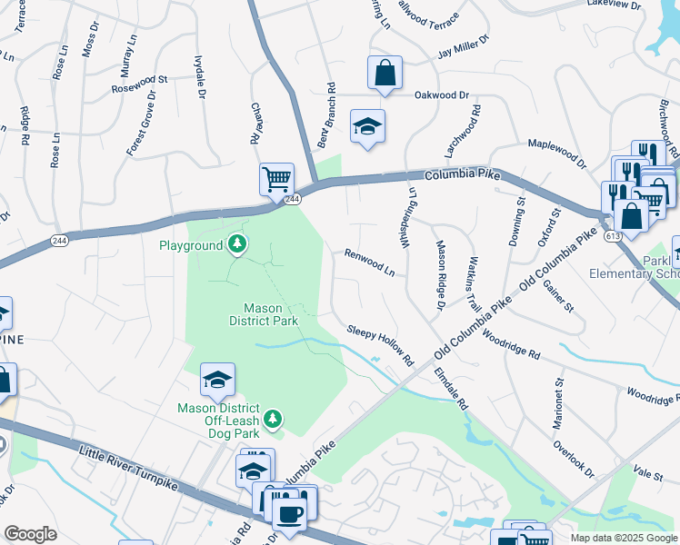 map of restaurants, bars, coffee shops, grocery stores, and more near 4109 Sleepy Hollow Road in Annandale