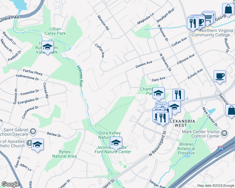 map of restaurants, bars, coffee shops, grocery stores, and more near 5849 Doris Drive in Alexandria