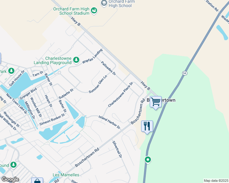 map of restaurants, bars, coffee shops, grocery stores, and more near 416 Copperfield Court in Saint Charles