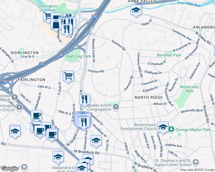 map of restaurants, bars, coffee shops, grocery stores, and more near 3241 Ravensworth Place in Alexandria