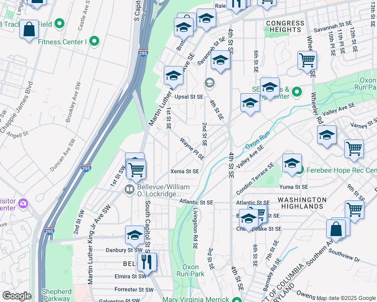 map of restaurants, bars, coffee shops, grocery stores, and more near 101 Independence Avenue Southeast in Washington
