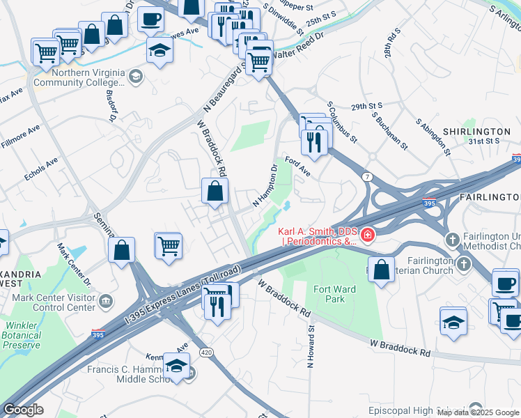map of restaurants, bars, coffee shops, grocery stores, and more near 4640 Kearney Court in Alexandria