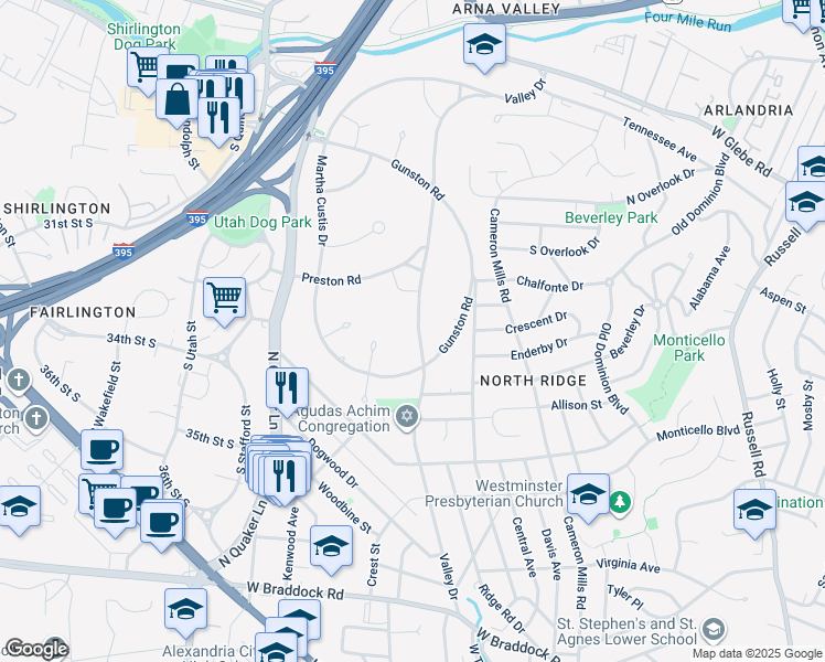 map of restaurants, bars, coffee shops, grocery stores, and more near 3260 Valley Drive in Alexandria