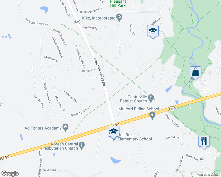 map of restaurants, bars, coffee shops, grocery stores, and more near 15262 Eagle Tavern Way in Centreville