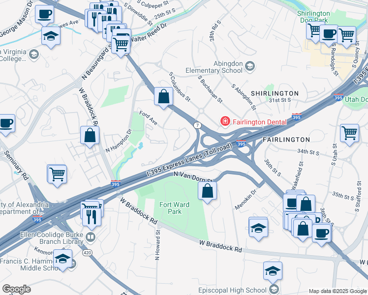 map of restaurants, bars, coffee shops, grocery stores, and more near 3312 Wyndham Circle in Alexandria
