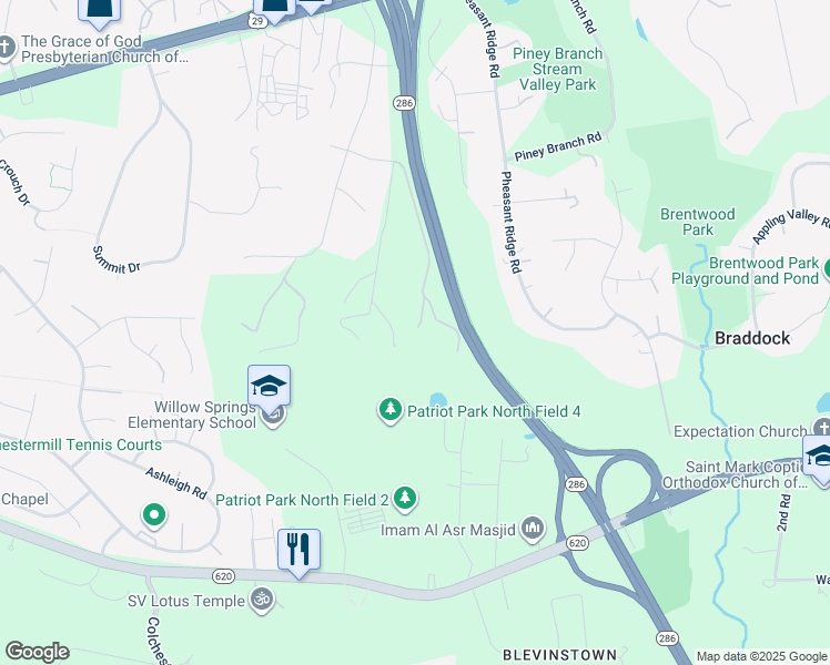 map of restaurants, bars, coffee shops, grocery stores, and more near 12394 Caisson Road in Fairfax