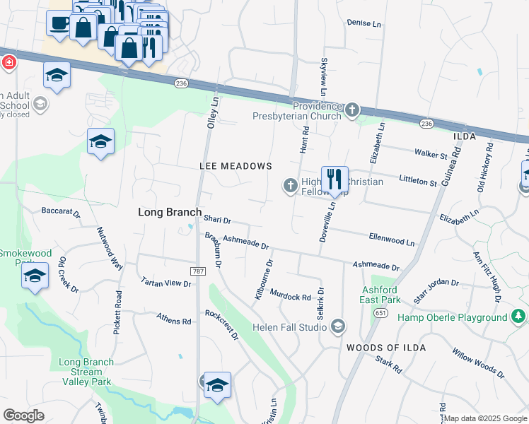 map of restaurants, bars, coffee shops, grocery stores, and more near 4110 Taylor Drive in Fairfax