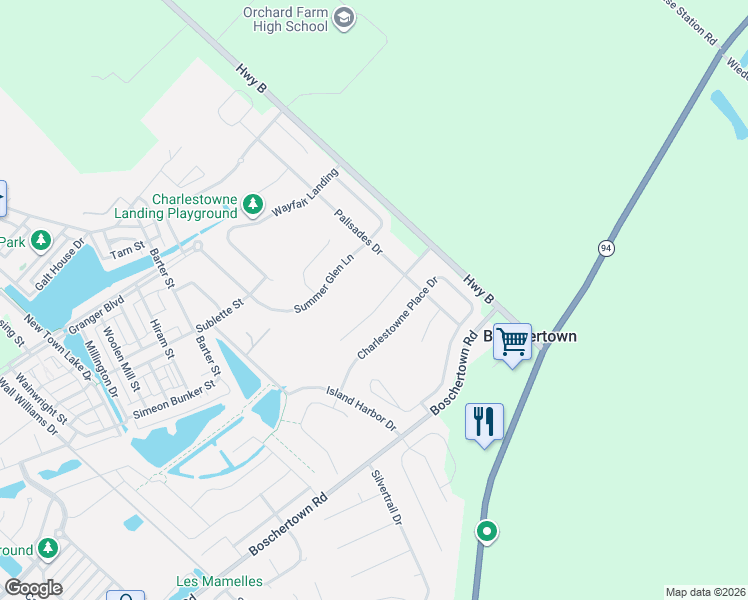 map of restaurants, bars, coffee shops, grocery stores, and more near 416 Copperfield Court in Saint Charles