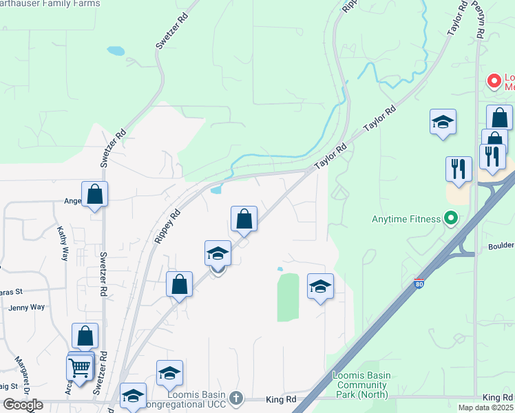 map of restaurants, bars, coffee shops, grocery stores, and more near 3240 Taylor Road in Loomis