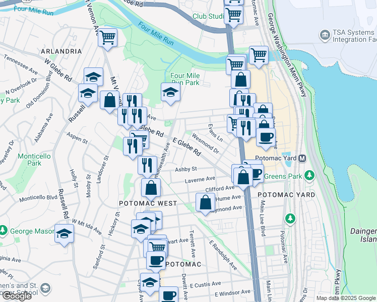 map of restaurants, bars, coffee shops, grocery stores, and more near 101 Independence Avenue Southeast in Washington