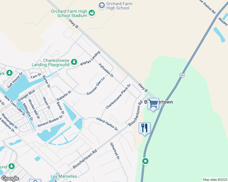 map of restaurants, bars, coffee shops, grocery stores, and more near 416 Copperfield Court in Saint Charles
