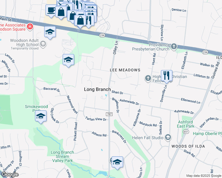 map of restaurants, bars, coffee shops, grocery stores, and more near 9308 Shari Drive in Fairfax