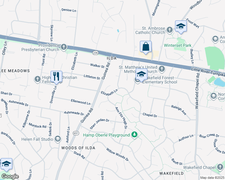 map of restaurants, bars, coffee shops, grocery stores, and more near 4149 Elizabeth Lane in Annandale