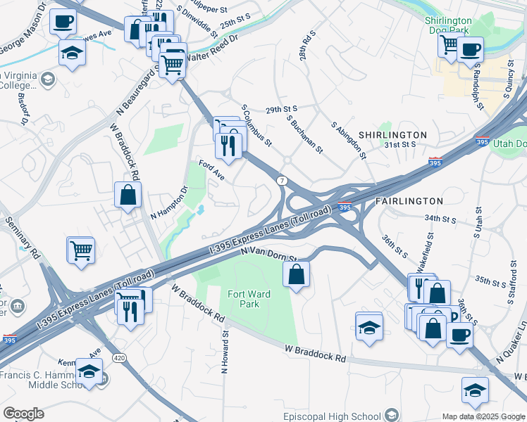 map of restaurants, bars, coffee shops, grocery stores, and more near 3311 Wyndham Circle in Alexandria