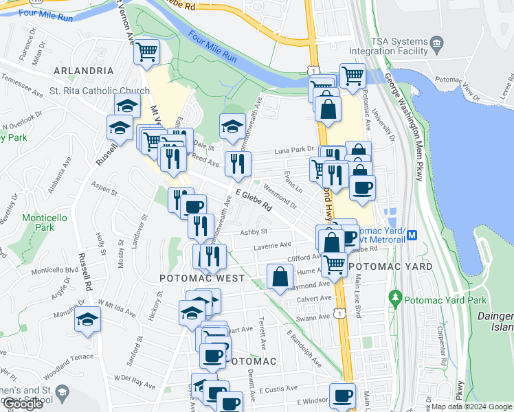map of restaurants, bars, coffee shops, grocery stores, and more near 101 Independence Avenue Southeast in Washington