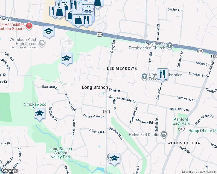map of restaurants, bars, coffee shops, grocery stores, and more near 9308 Shari Drive in Fairfax