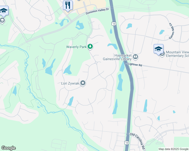 map of restaurants, bars, coffee shops, grocery stores, and more near 15098 Troon Court in Haymarket
