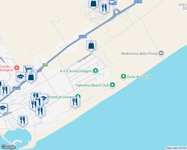 map of restaurants, bars, coffee shops, grocery stores, and more near 22A Via U. Fondacaro in Catanzaro