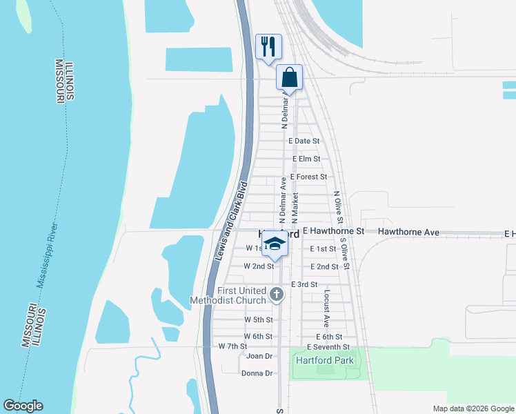 map of restaurants, bars, coffee shops, grocery stores, and more near 130 West Watkins Street in Hartford