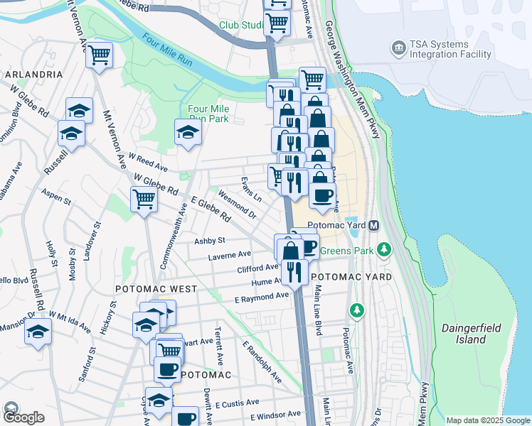 map of restaurants, bars, coffee shops, grocery stores, and more near 101 Independence Avenue Southeast in Washington