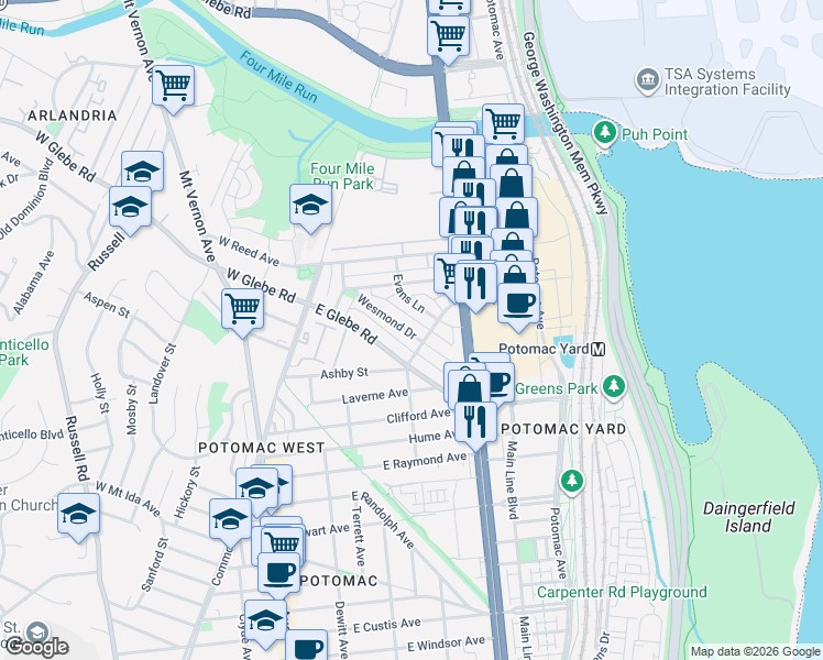 map of restaurants, bars, coffee shops, grocery stores, and more near 101 Independence Avenue Southeast in Washington